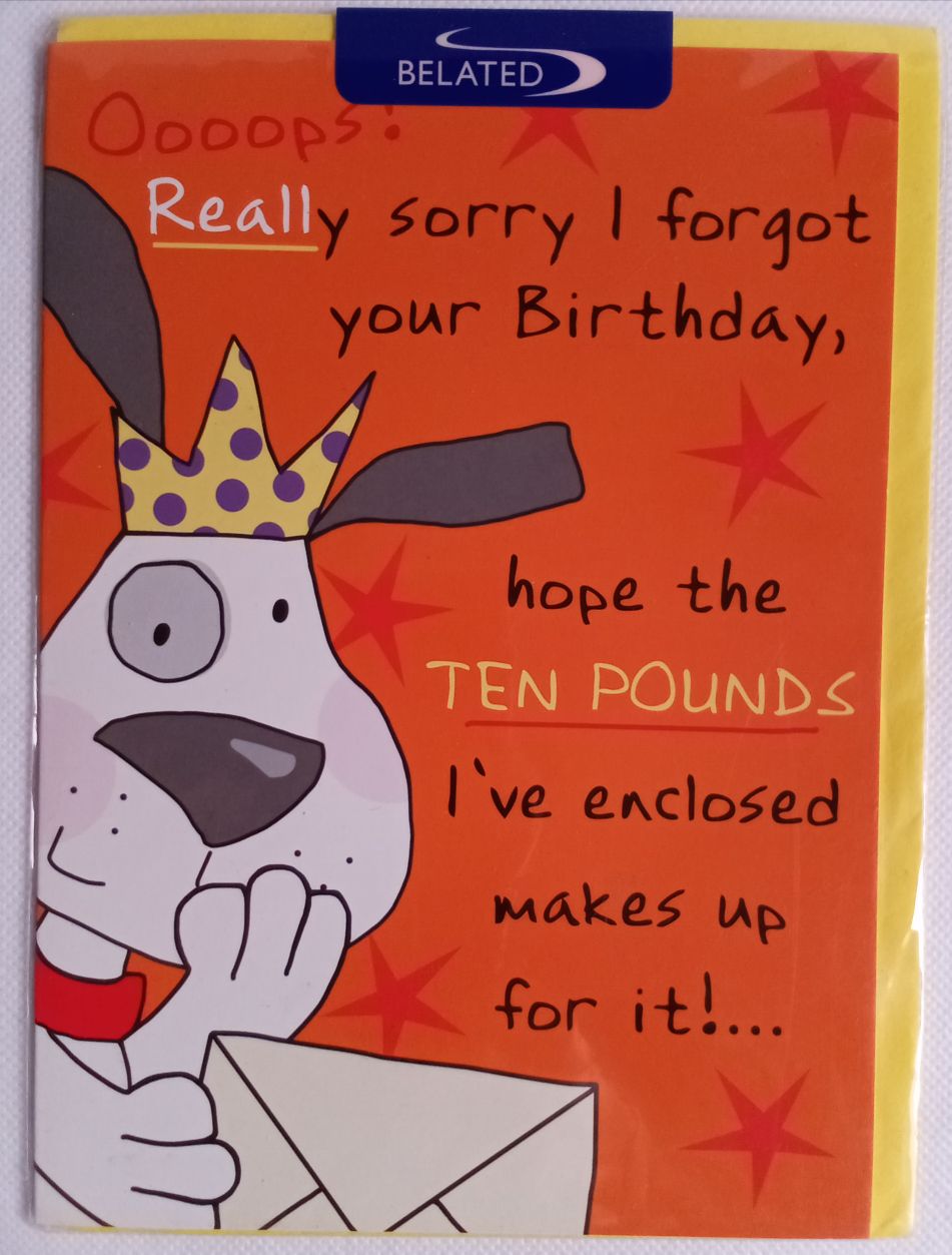 Carte De Voeux Anniversaire En Retard Belated Carte Double Enveloppe Riverside Cards Anglais Humour Chien Oubli Rakuten