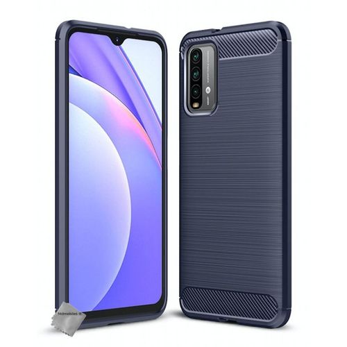 Housse Etui Coque Silicone Gel Carbone Pour Xiaomi Redmi 9t + Film Ecran - Bleu Fonce