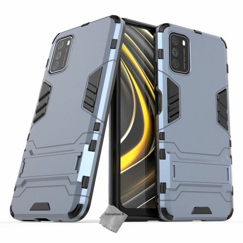 Housse Etui Coque Rigide Anti Choc Pour Xiaomi Redmi 9t + Verre Trempe - Bleu Fonce