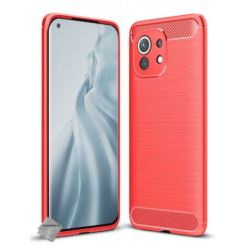 Housse Etui Coque Silicone Gel Carbone Pour Xiaomi Mi 11 5g + Film Ecran - Rouge