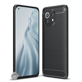 Housse Etui Coque Silicone Gel Carbone Pour Xiaomi Mi 11 5g + Verre Trempe - Noir