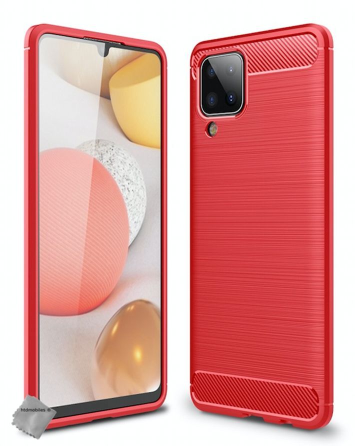 Housse Etui Coque Silicone Gel Carbone Pour Samsung Galaxy A12 / M12 + Film Ecran - Rouge