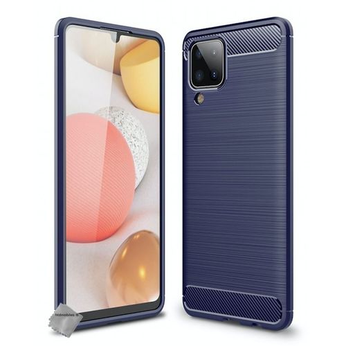 Housse Etui Coque Silicone Gel Carbone Pour Samsung Galaxy A12 / M12 + Verre Trempe - Bleu Fonce