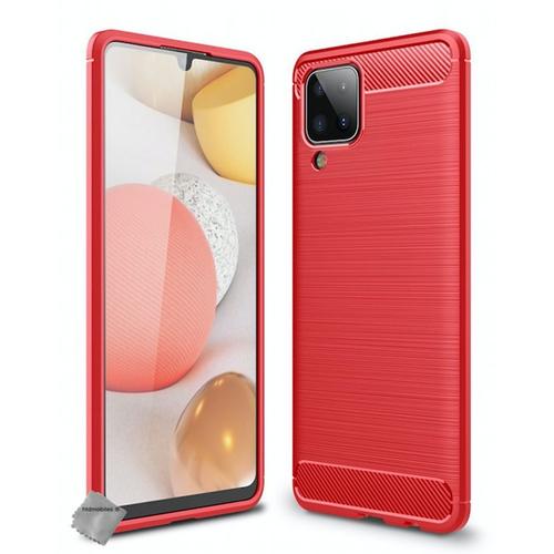 Housse Etui Coque Silicone Gel Carbone Pour Samsung Galaxy A12 / M12 + Verre Trempe - Rouge