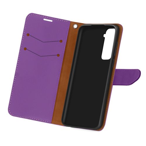 Housse Samsung Galaxy S21 Folio Portefeuille Support Vidéo Dragonne Violet