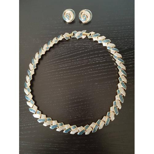 Parure Collier Et Boucles D'oreilles Métal Nacré