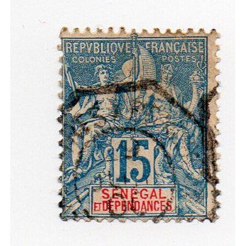 Sénégal- 1 Timbre Oblitéré Année 1892- Faciale 15- Bleu