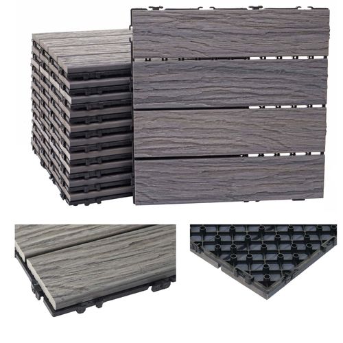 Carreaux En Wpc, Hwc-E19, Aspect Bois,Structure 3-Dimensionnelle,Marron Antique   11 Carreaux À 30x30 Cm = 1m²