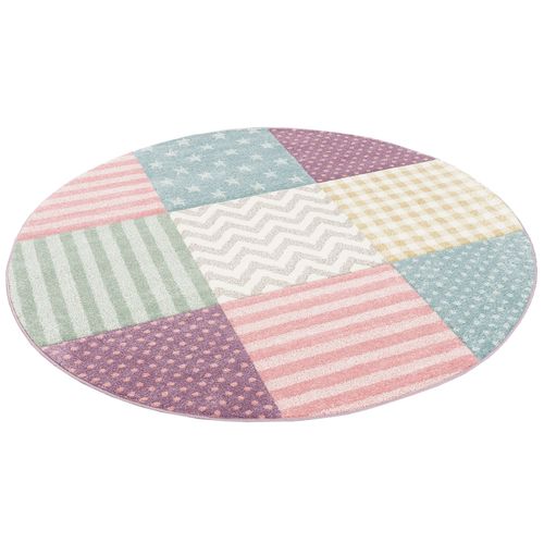 Pergamon Maui Kids - Tapis Pour Enfant Rond - Motif Étoiles Multicoloré Crème Colorée 160x160 Cm