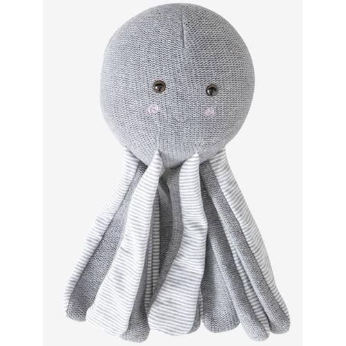 Doudou Peluche Pieuvre Vertbaudet Gris Tricot Rayures Jouet Bebe Naissance Animal Mer