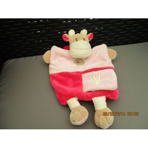 Doudou Marionnette Vache Rose V Comme Vache Baby Nat
