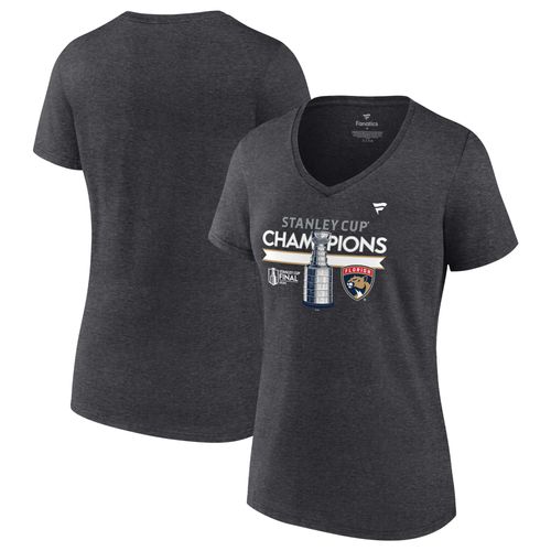 T-Shirt À Col En V Fanatics Heather Charcoal Pour Femmes Des Panthers De La Floride 2024 Champions De La Coupe Stanley Locker Room