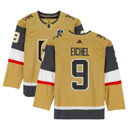 Jack Eichel Vegas Golden Knights Autographié 2023 Champions De La Coupe Stanley Or Adidas Authentique Maillot Avec Écusson De La Coupe Stanley