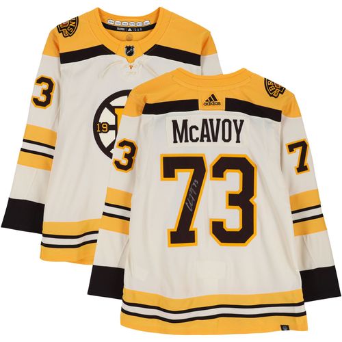 Charlie Mcavoy Boston Bruins Maillot Authentique Beige Alternatif Autographié Avec Patch 100e Anniversaire