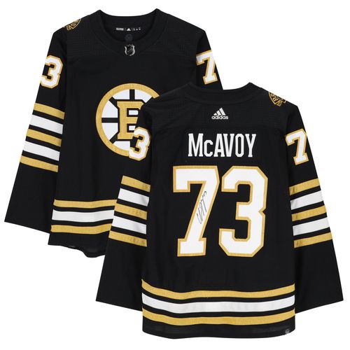 Charlie Mcavoy Maillot Authentique Adidas Noir Autographié Des Bruins De Boston Avec Patch 100e Anniversaire