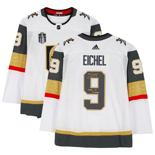 Jack Eichel Vegas Golden Knights Maillot Authentique Adidas Blanc Autographié Avec Écusson De La Finale De La Coupe Stanley 2023 Avec Inscription « 2023 Sc Champs »