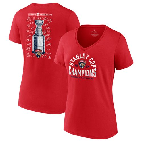 T-Shirt À Col En V Fanatics Red Florida Panthers 2024 Champions De La Coupe Stanley Signature Roster Pour Femmes