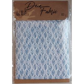 Coupon Tissu Plumes Bleues Fond Blanc - 100% Polyester - 70x100cm