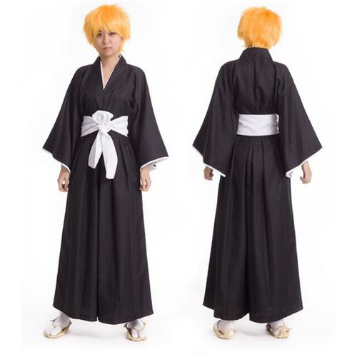 Expédié De Paris Kimono Kendo Costume Samurai Cosplay Shinigami Ensemble Mixte Japonais Noir Ceinture Obi Résistant