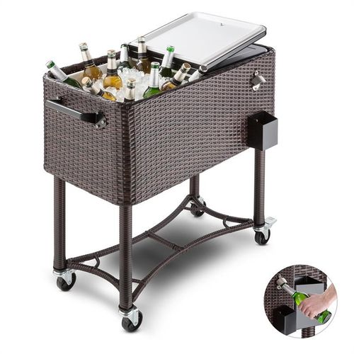 Blumfeldt Springbreak Chariot Bar Glacière Frigorifique De Terrasse 80l - Rotin