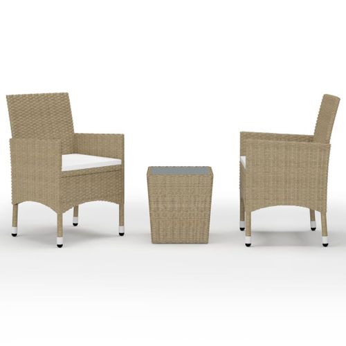 Vidaxl Ensemble De Bistro 3 Pcs Résine Tressée Et Verre Trempé Beige