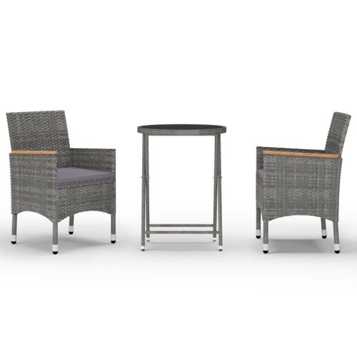 Vidaxl Ensemble De Bistro 3 Pcs Résine Tressée Et Verre Trempé Gris