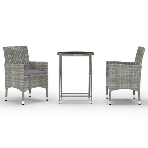 Vidaxl Ensemble De Bistro 3 Pcs Résine Tressée Et Verre Trempé Gris