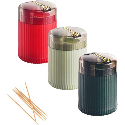 3pcs Distributeur De Cure Dent Automatique, Porte Cure Dents Presse À Ejection Automatique, Organiseur De Cures-Dents Couverture Transparente Pour Cui