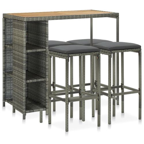 Vidaxl Meuble De Bar De Jardin 5 Pcs Et Coussins Résine Tressée Gris