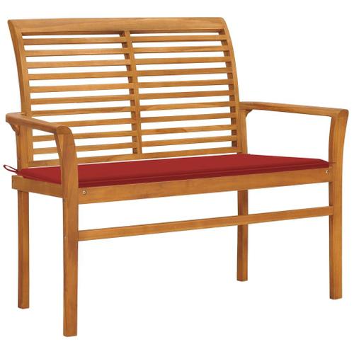 Vidaxl Banc De Jardin Avec Coussin Rouge 112 Cm Bois De Teck Massif