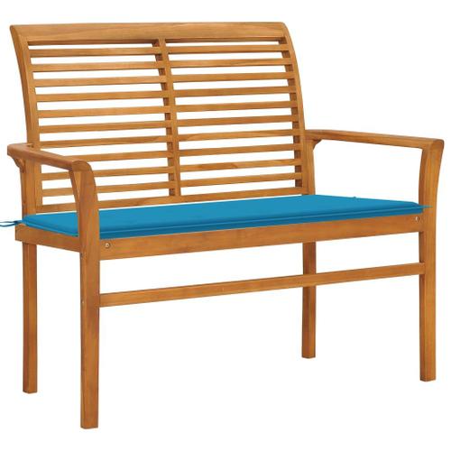 Vidaxl Banc De Jardin Avec Coussin Bleu 112 Cm Bois De Teck Massif