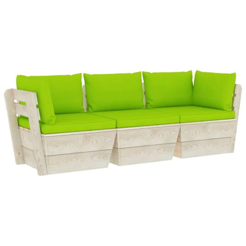 Vidaxl Canapé Palette À 3 Places De Jardin Avec Coussins Bois D'épicéa
