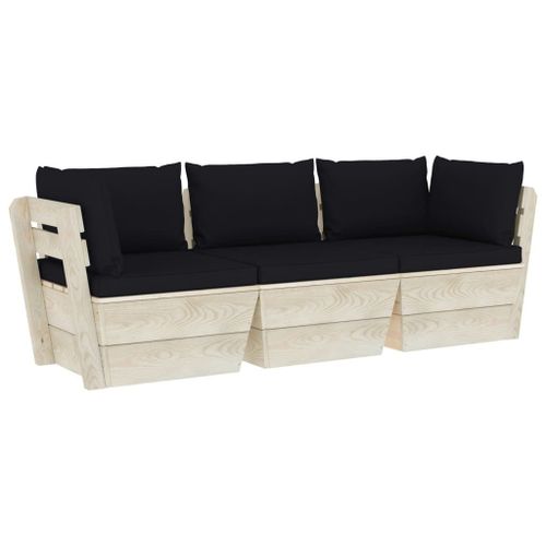 Vidaxl Canapé Palette À 3 Places De Jardin Avec Coussins Bois D'épicéa