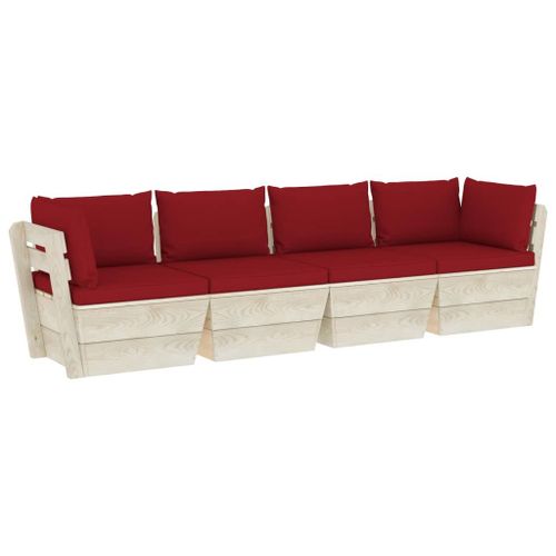 Vidaxl Canapé Palette À 4 Places De Jardin Avec Coussins Bois D'épicéa