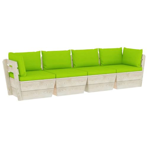 Vidaxl Canapé Palette À 4 Places De Jardin Avec Coussins Bois D'épicéa