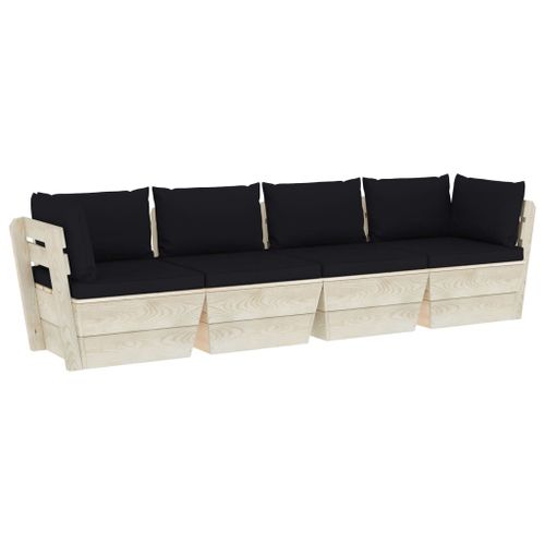 Vidaxl Canapé Palette À 4 Places De Jardin Avec Coussins Bois D'épicéa