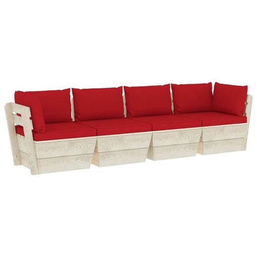 Vidaxl Canapé Palette À 4 Places De Jardin Avec Coussins Bois D'épicéa