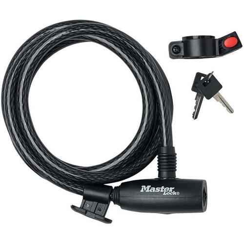Master Lock Cable Antivol Vélo [1.8 M Câble] [Clé] [Extérieur] [Support Fixation Vélo] 8232eurdpro
