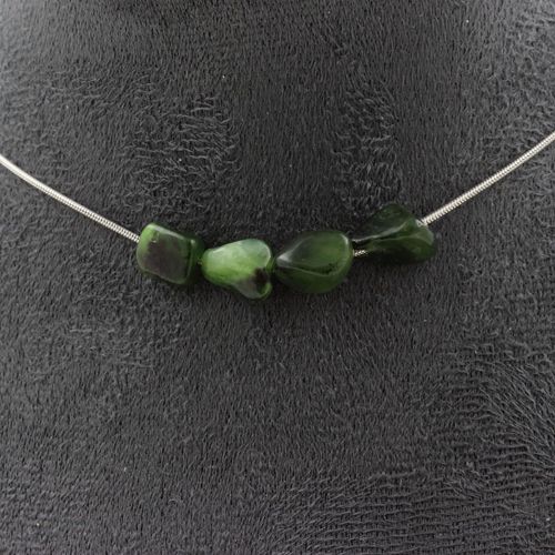 Collier 4 Perles Jade Néphrite De Sibérie (Russie). Chaine En Acier Collier Femmes, Hommes. Taille Personnalisable.