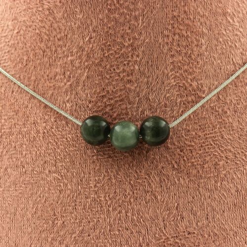 Collier 3 Perles Seraphinite De Russie 8 Mm Chaine En Acier Inoxydable Collier Femmes, Hommes. Taille Personnalisable.