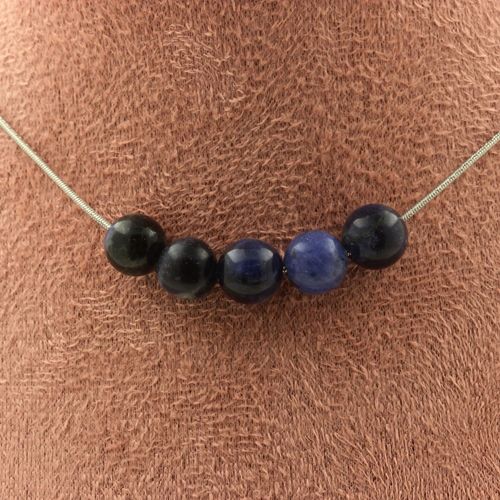 Collier 5 Perles Sodalite 8 Mm Chaine En Acier Inoxydable Collier Femmes, Hommes. Taille Personnalisable.