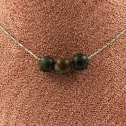 Collier 3 Perles Turquoise Africaine 8 Mm Chaine En Acier Inoxydable Collier Femmes, Hommes. Taille Personnalisable.