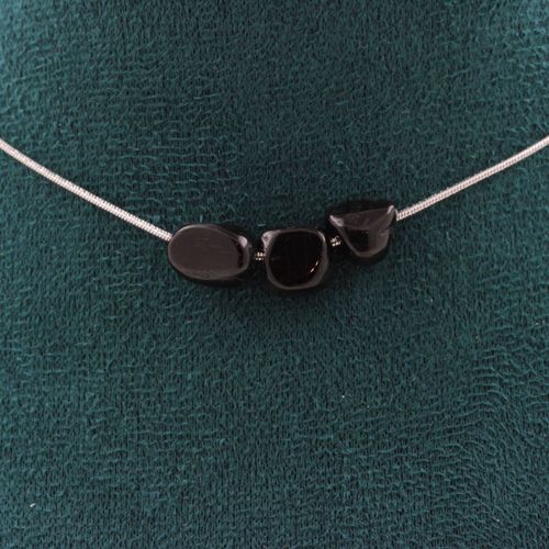Collier 3 Perles Hypersthène D'égypte. Chaine En Acier Inoxydable Collier Femmes, Hommes. Taille Personnalisable.