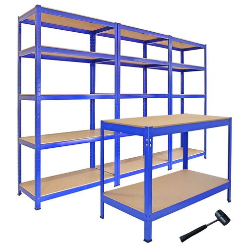 Monster Racking - 3 Rayonnages T-Rax Bleus De 90cm Et 1 Établi Q-Rax Bleu De 120cm En Acier Sans Boulons