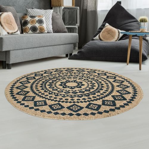 Tapis Rond Ø120cm Tissé En Jute Motif Ethnique Pour Salon Blaron