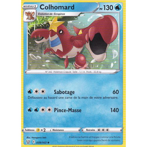 Carte Pokemon - Colhomard - 039/163 - Épée Et Bouclier 5 - Styles De Combat - Eb5 - Vf