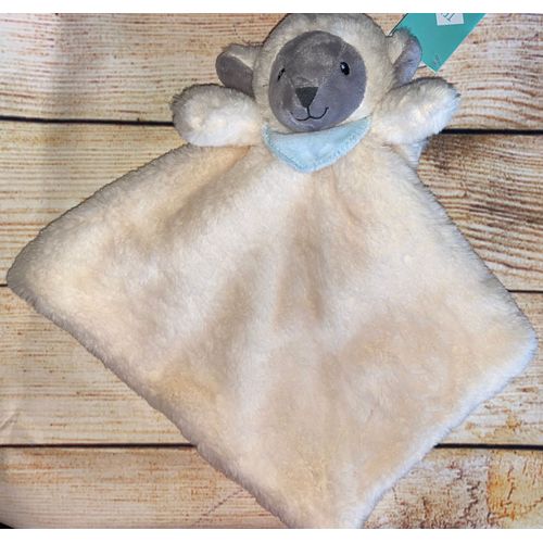 Doudou Mouton Blanc Creme Gris Foulard Bleu Ciel Tex Baby Peluche Jouet Bebe Hochet Grelot Animal Agneau Petite Couverture Nissance