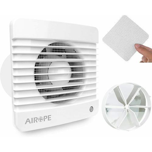 Airope,Vmc,100 mm Ventilateur Extracteur d'air avec Clapet anti retour + Moustiquaire intégré,7 W,dB 26,pour salle de bain