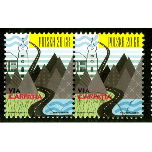 Deux Timbres Oblitérés Polska 20 Gr, Via Carpatia, 2018