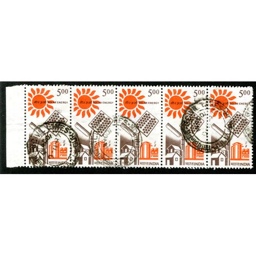 Cinq Timbres Oblitérés India, Solar Energy, 5.00